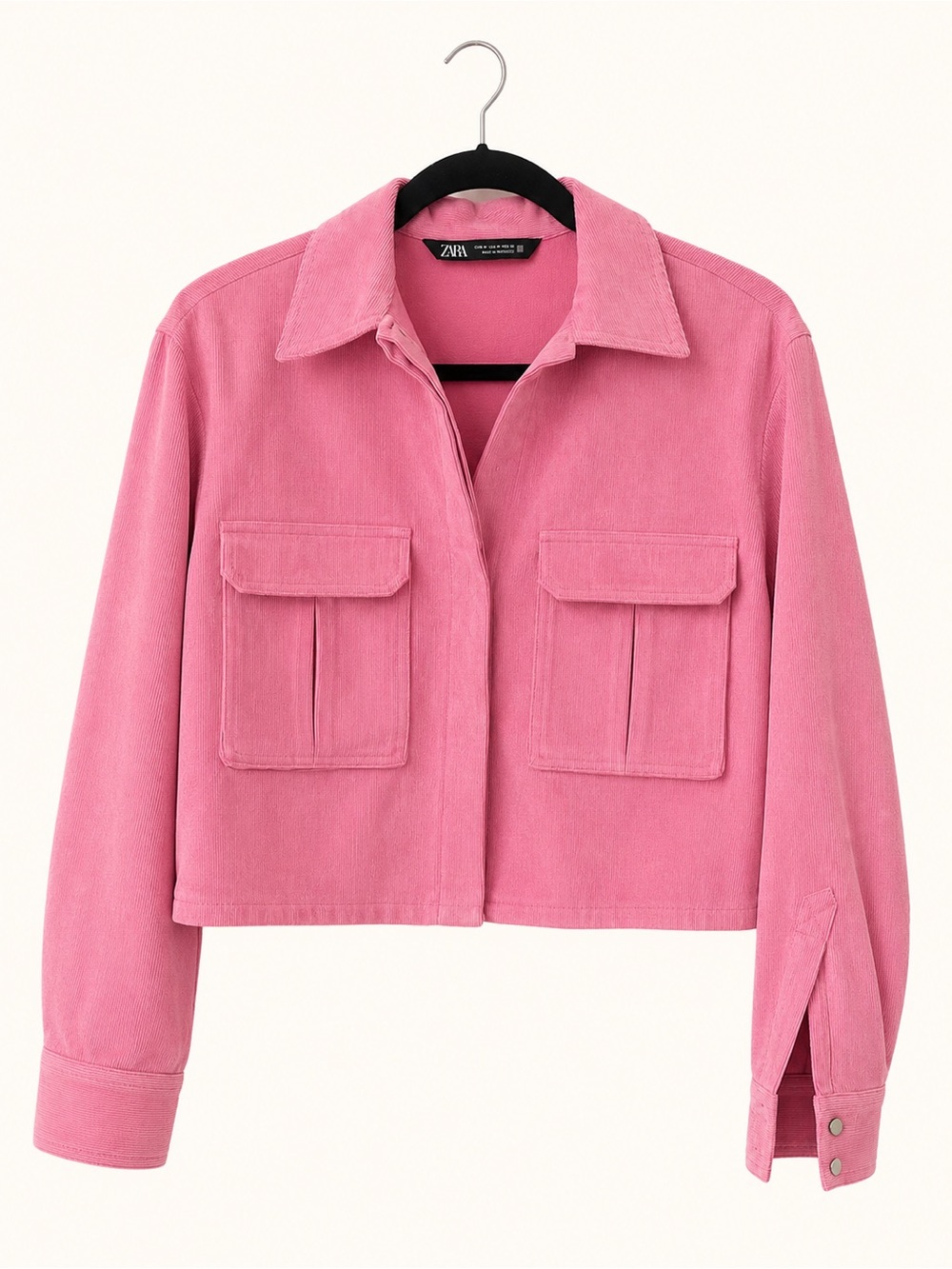 Zara Pink Corduroy Cropped Utility Shacket Jacket Size Medium